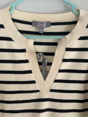 Misaled Cream & Black Striped V-Neck Sweater